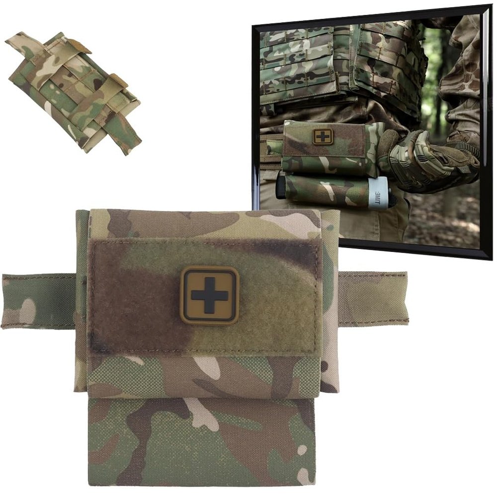 WLXW Tactical MOLLE IFAK First Aid Kit and Tourniquet Holder for Hunting and Airsoft (BK)