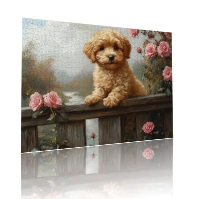 3000-Piece Dog and Flower Jigsaw Puzzle for Adults and Children 8+, 81 x 122 cm