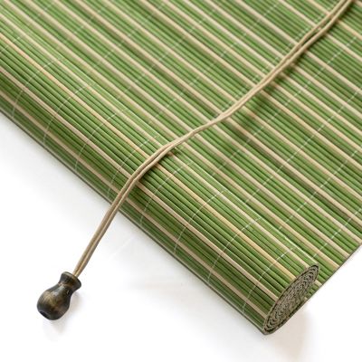 Natural Bamboo Roller Shade for Indoor Privacy, Customizable, 120 x 130 cm, Green and White