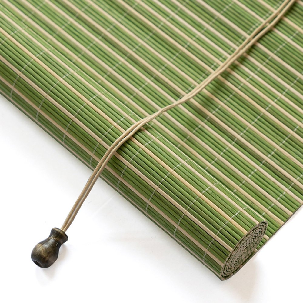 Natural Bamboo Roller Shade for Indoor Privacy, Customizable, 120 x 130 cm, Green and White