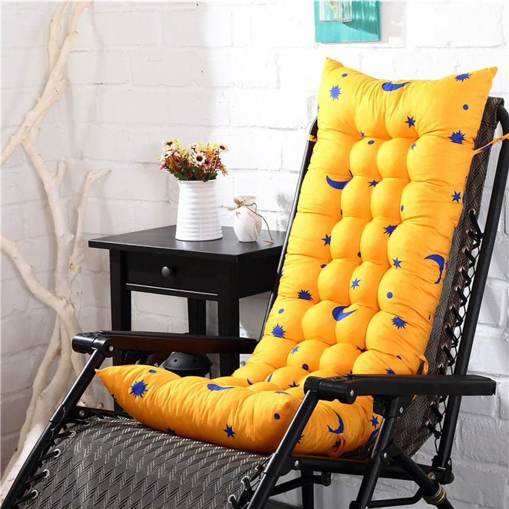 Mozzeilee Sun Lounger Cushion with Non-Slip Straps, Yellow, 170 x 53 x 8 cm