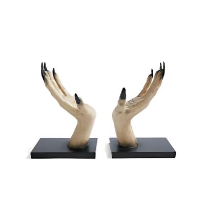 Gothic Halloween Resin Bookends with Creepy Witch Hands