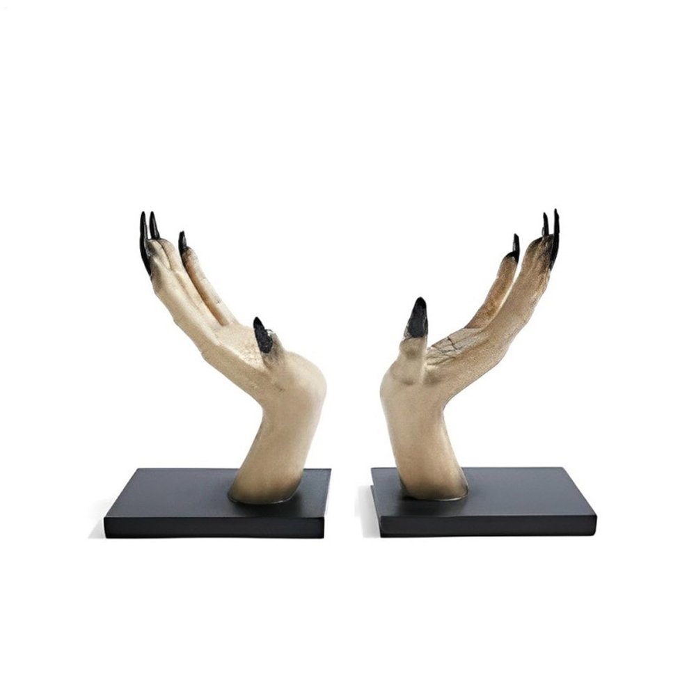 Gothic Halloween Resin Bookends with Creepy Witch Hands