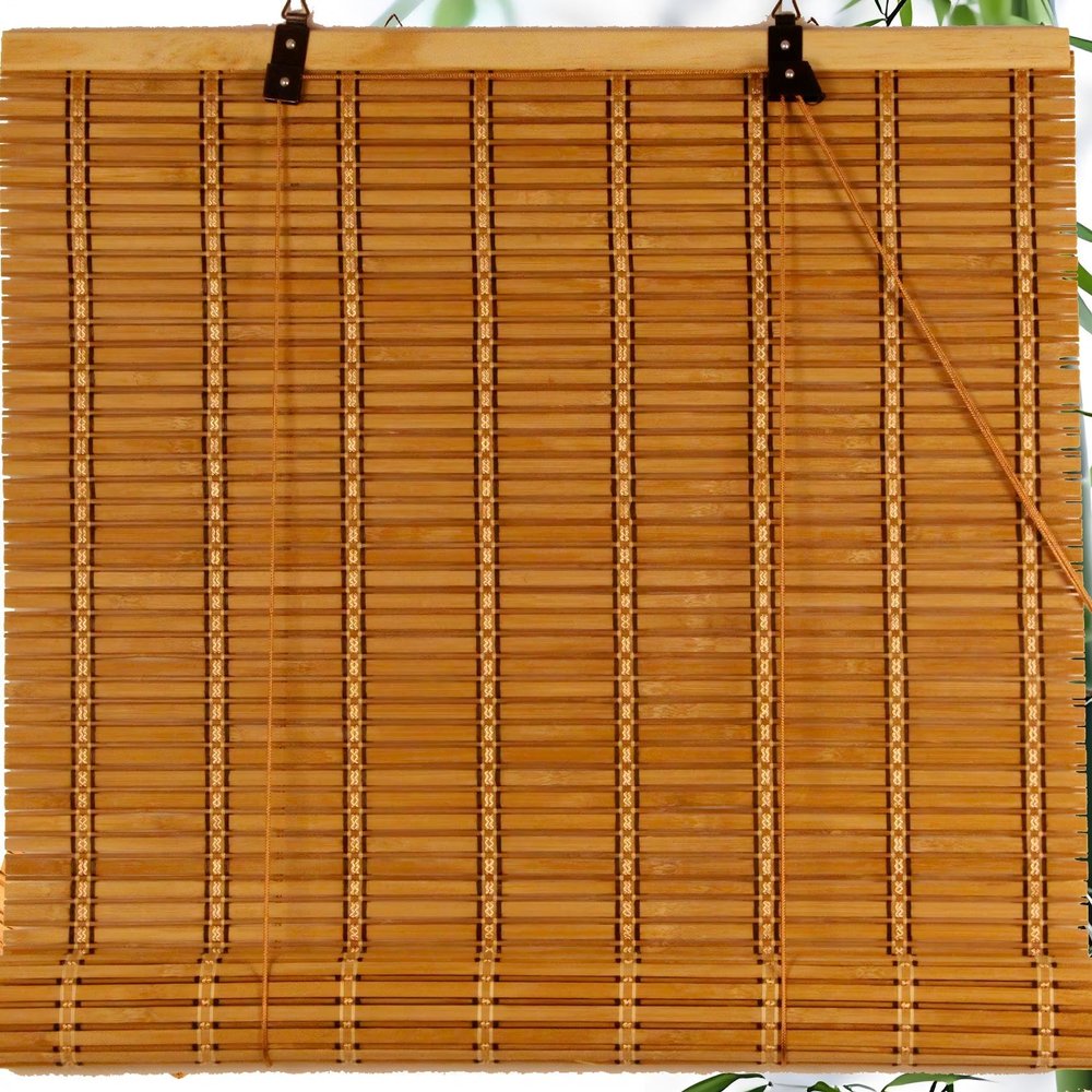 Natural Bamboo Blackout Roller Blind, Outdoor Sun and Privacy Shade, Customizable
