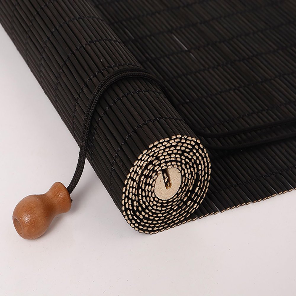 Outdoor Bamboo Roller Blind 105 x 290 cm, Weather-Resistant, UV-Blocking, Black