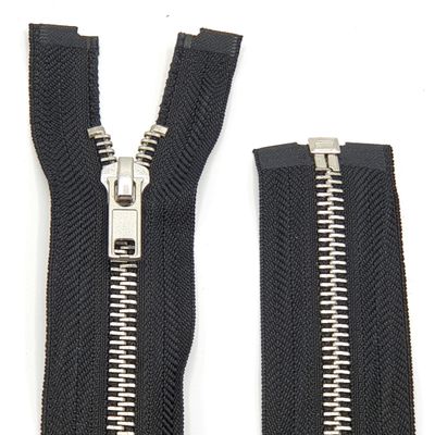 Metal Zipper 6mm Separating for Jackets and Bags / 60-65-70-75-80-90 cm (580 Black-Silver, 75 cm)