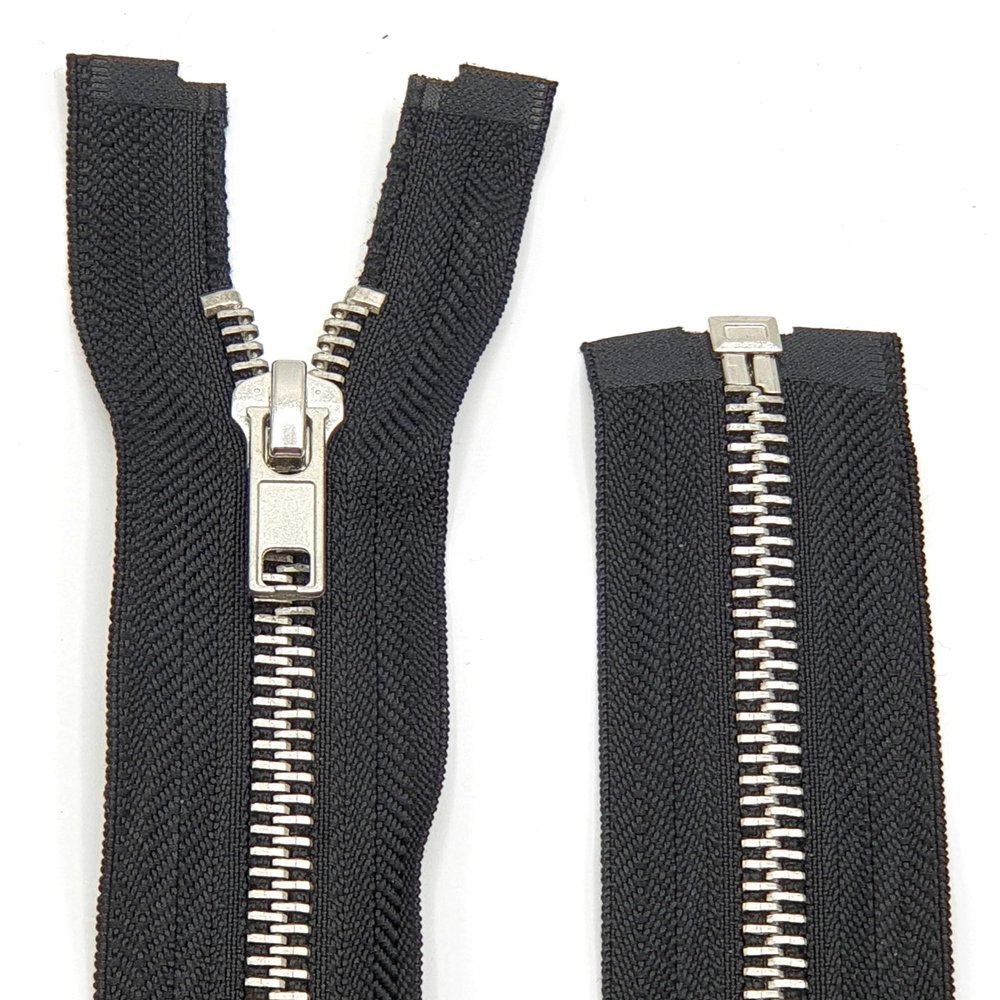 Metal Zipper 6mm Separating for Jackets and Bags / 60-65-70-75-80-90 cm (580 Black-Silver, 75 cm)