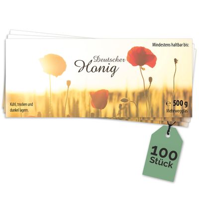 Apoidea Honey Labels for 500 g Jars, Wet-Glued, 100 Count