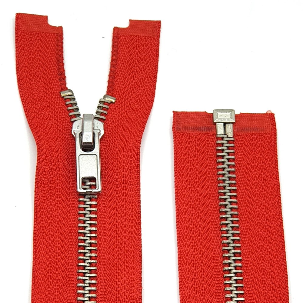 Metal Zipper 6mm Separating for Jackets and Bags / 60-65-70-75-80-90 cm (820 Red-Silver, 65 cm)