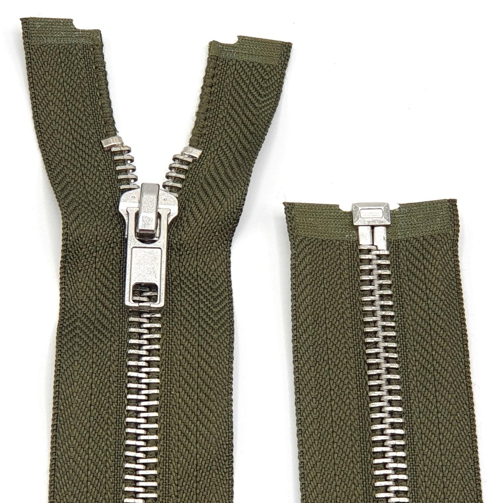 Metal Zipper 6mm Separating for Jackets and Bags / 60-65-70-75-80-90 cm (305 Dark Olive-Silver, 80 cm)