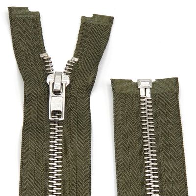 Metal Zipper 6mm Separating for Jackets and Bags / 60-65-70-75-80-90 cm (305 Dark Olive-Silver, 65 cm)