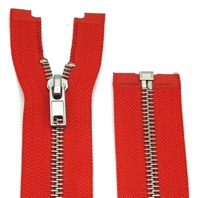 Metal Zipper 6mm Separating for Jackets and Bags / 60-65-70-75-80-90 cm (820 Red-Silver, 60 cm)