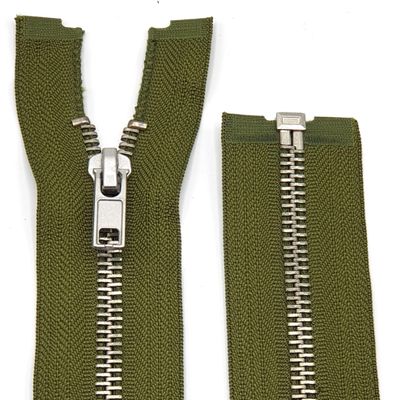 Metal Zipper 6mm Separating for Jackets and Bags / 80 cm (999 Olive-Silver)