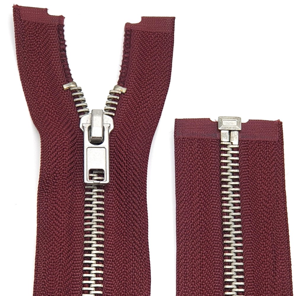 Metal Zipper 6mm Separating for Jackets and Bags / 60-65-70-75-80-90 cm (048 Bordeaux Red-Silver, 70 cm)