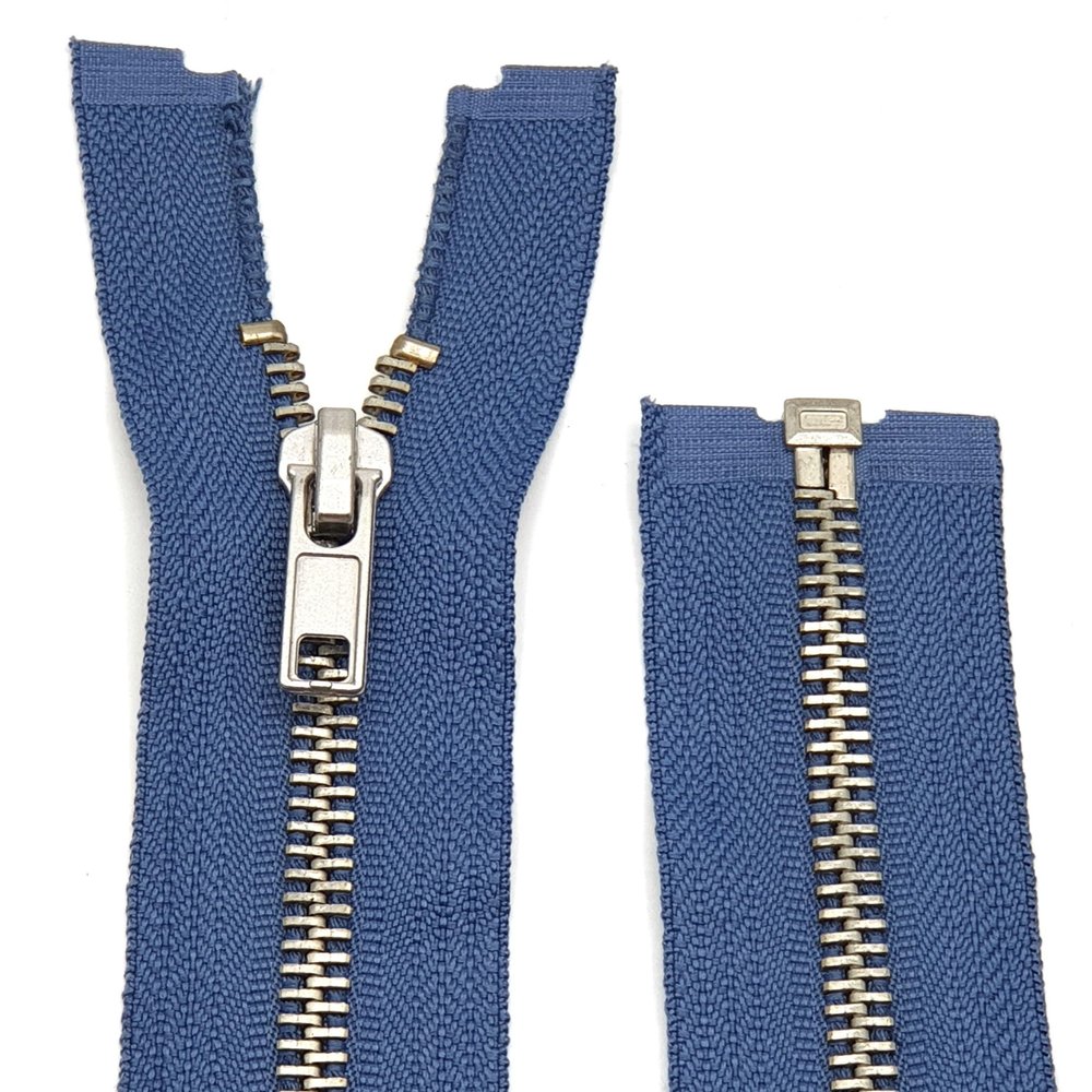 Metal Zipper 6mm Separating for Jackets and Bags / 60-65-70-75-80-90 cm (145 Jeans Blue-Silver, 75 cm)