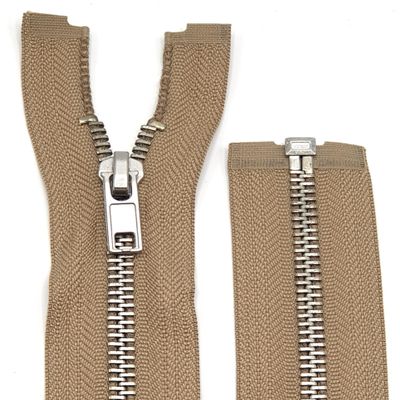 Metal Zipper 6mm Separating for Jackets and Bags / 60-65-70-75-80-90 cm (894 Dark Beige-Silver, 65 cm)