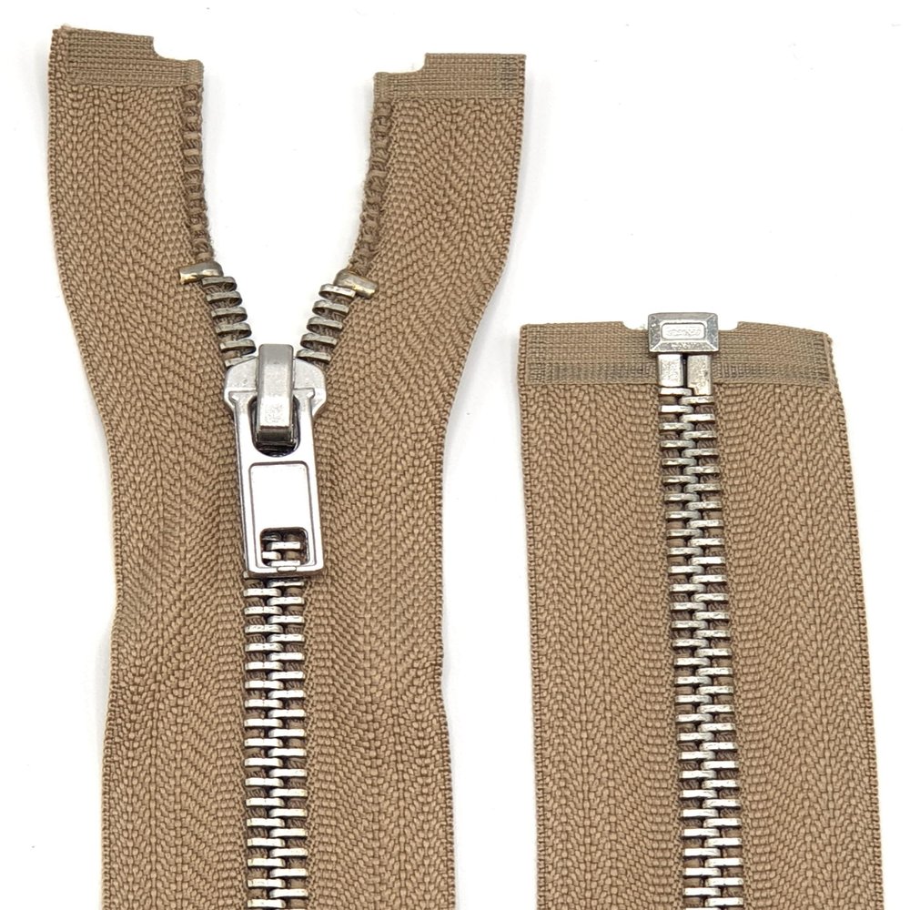 Metal Zipper 6mm Separating for Jackets and Bags / 60-65-70-75-80-90 cm (894 Dark Beige-Silver, 65 cm)