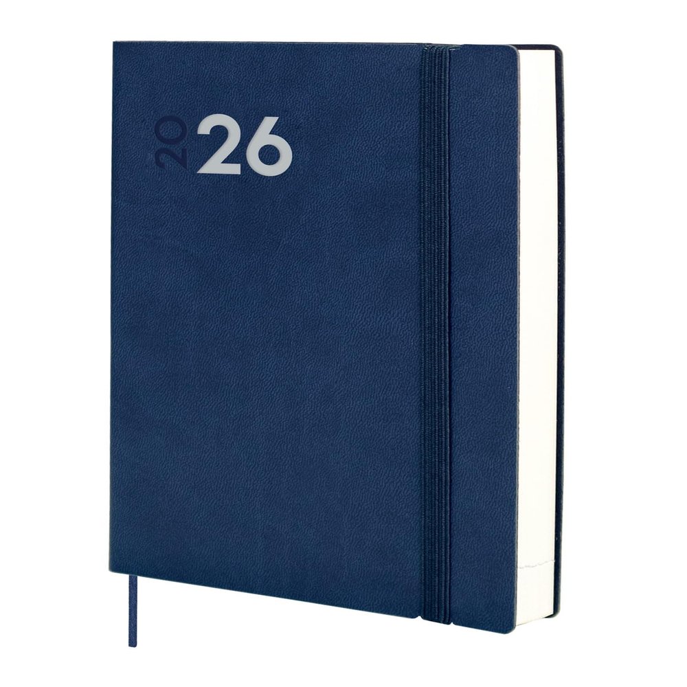 Finocam 2026 Planner, 1 Day per Page, January–December, Elastic Closure, Blue Soft Mara Cover, Spanish
