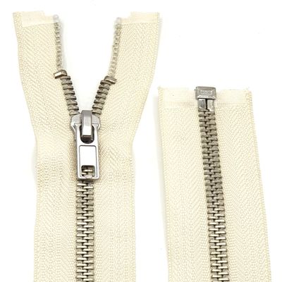 Metal Zipper 6mm Separating for Jackets and Bags / 60-65-70-75-80-90 cm (801 Light Beige-Silver, 90 cm)