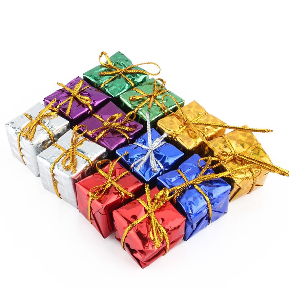 Multicolored Christmas Gift Box Ornaments - 12pcs