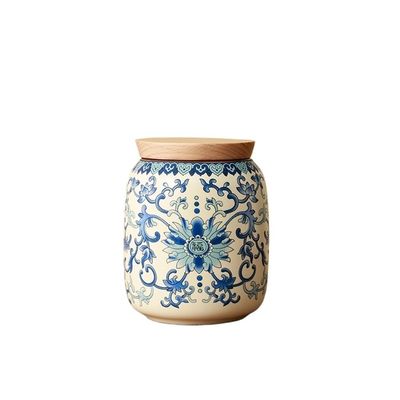 FUHAI-666 Ceramic Tea Canister with Lid, Blue