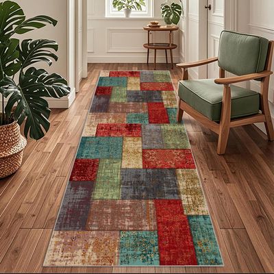 Siunwdiy Long Hallway Runner 120 x 140 cm, Colorful Moroccan Design, Non-Slip and Washable