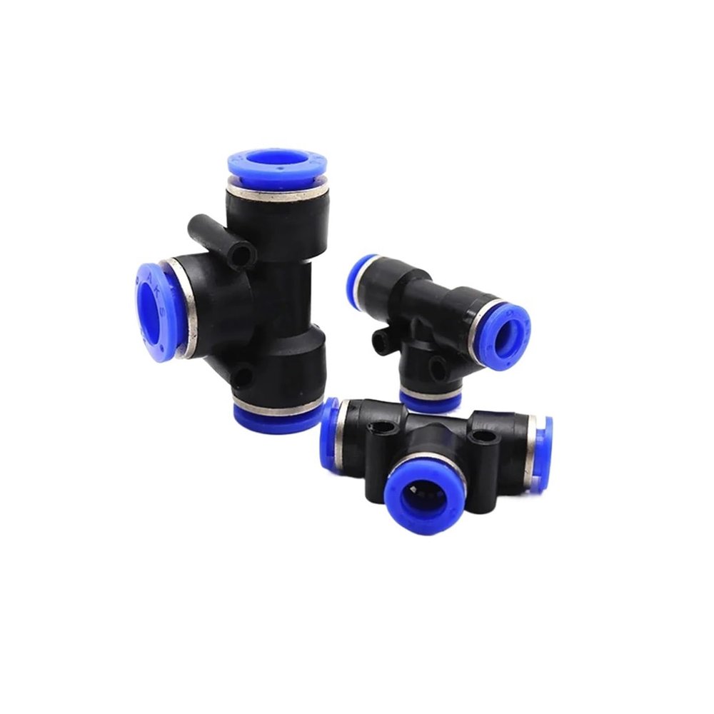 PURYN 3-Way T-Shaped Push-In Pneumatic Fitting for 4–16 mm Tubing, Grass Green, 1 pc