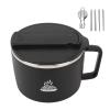 Double-Walled Stainless Steel Ramen Bowl with Phone Holder, 1,200 mL, Portable Soup Bowl for Office, Black view 1