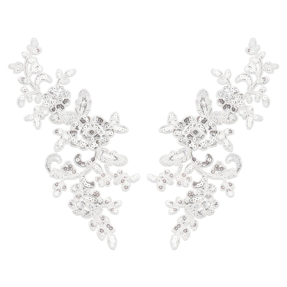 Letsinstyle 2 Pack 3D Flower Sequin Lace Appliqué