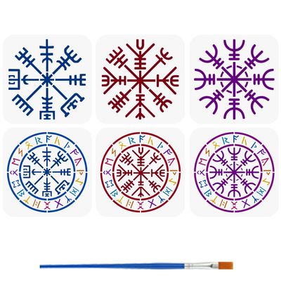 FINGERINSPIRE 6 Viking Symbol Stencils with 16cm Brush