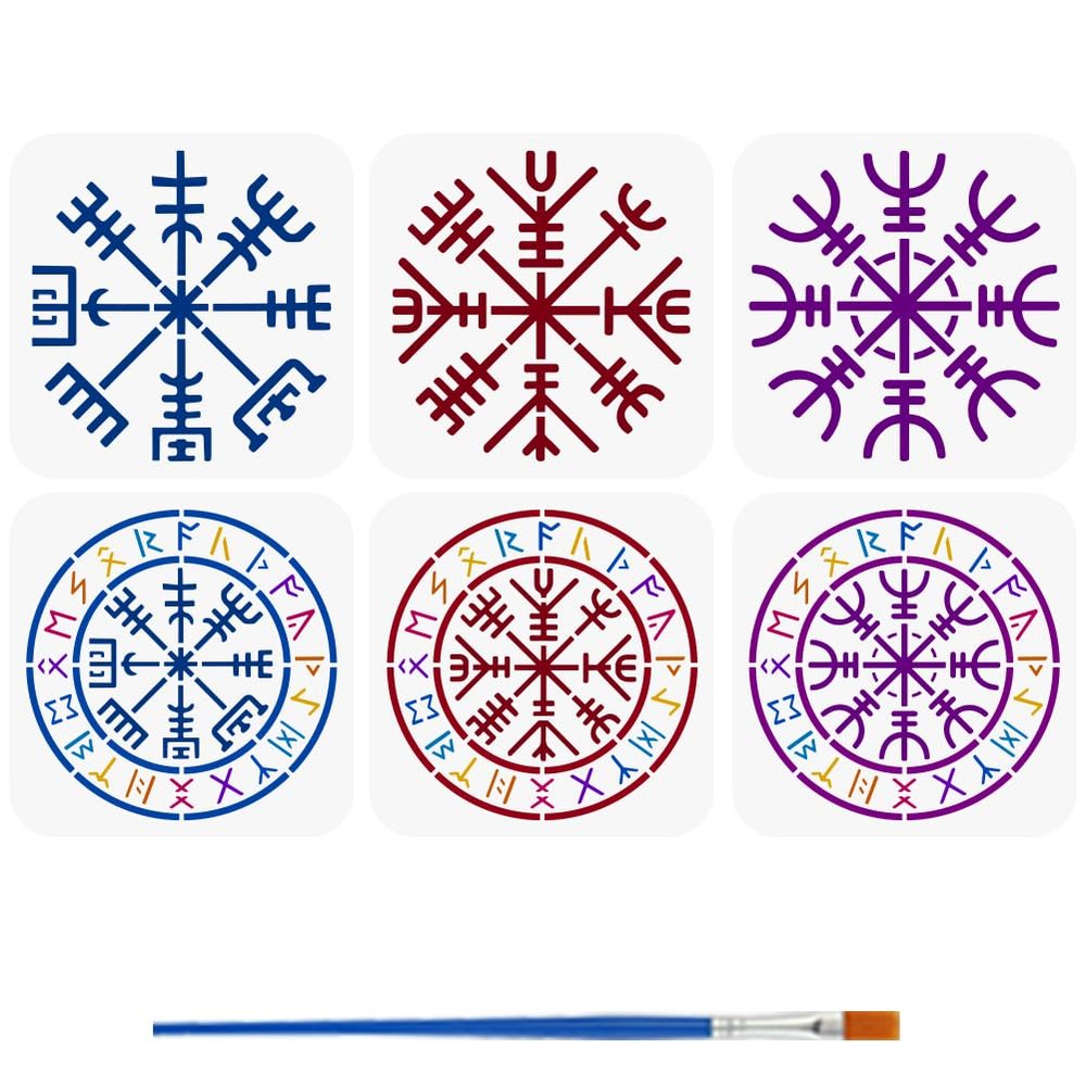 FINGERINSPIRE 6 Viking Symbol Stencils with 16cm Brush