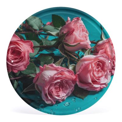 ERSTSNCK Roses on Table Round Iron Wall Art, 30 cm