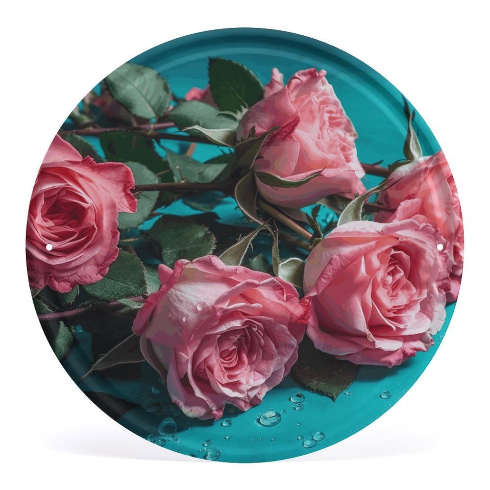 ERSTSNCK Roses on Table Round Iron Wall Art, 30 cm