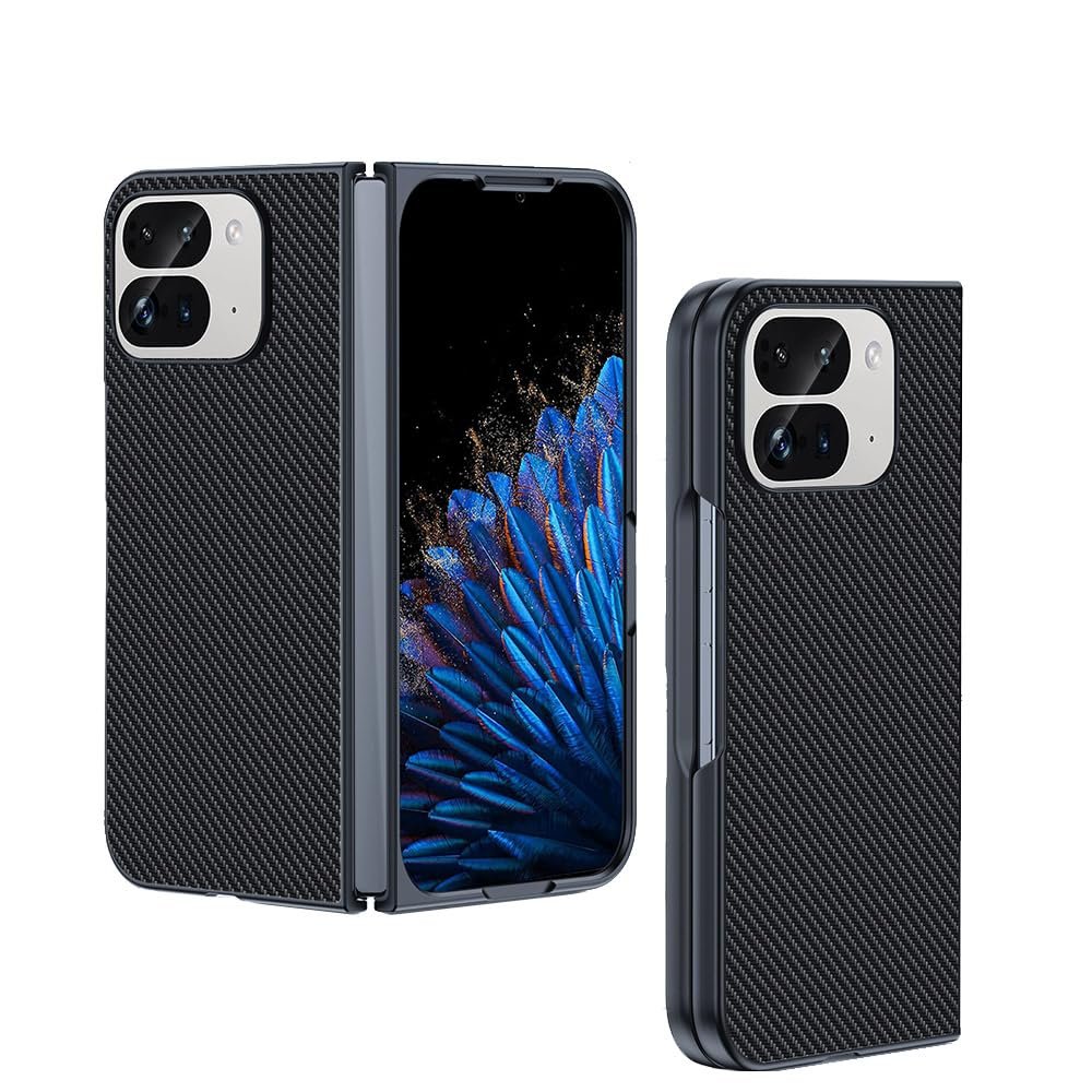 QJONSIU Case for Google Pixel 10 Pro Fold, Ultra-Thin Anti-Scratch PC Case, Carbon Fiber Texture, Black