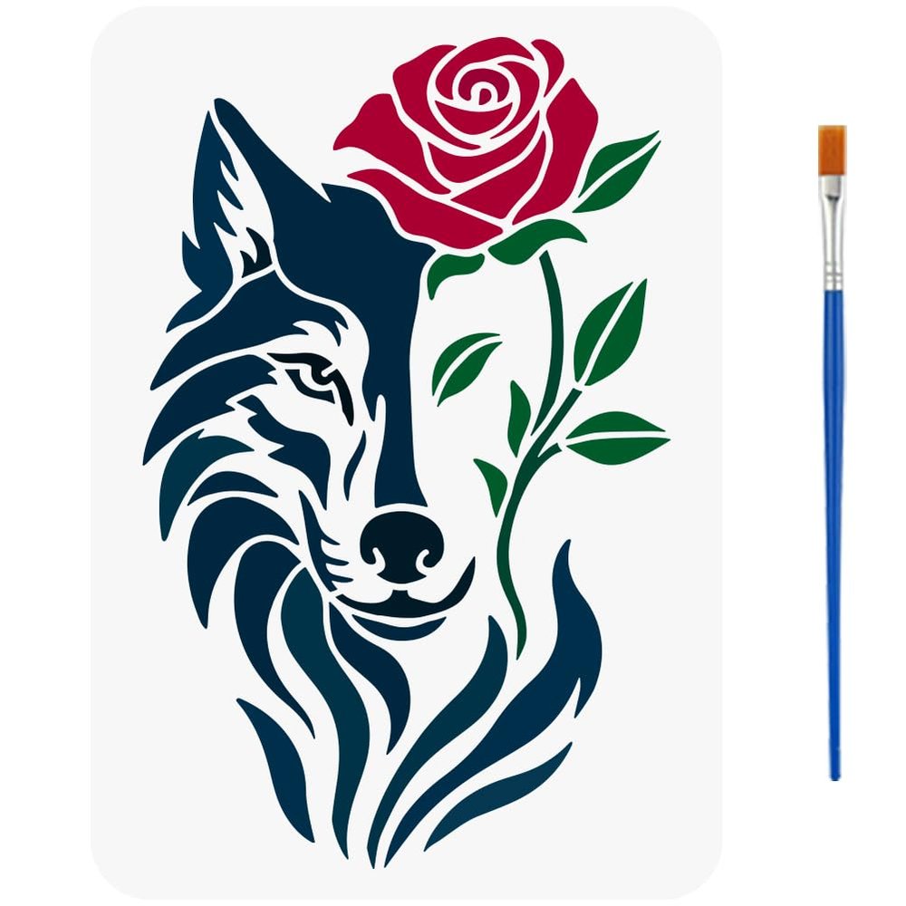 FINGERINSPIRE Rose Wolf Stencil with Brush 29.7x21cm