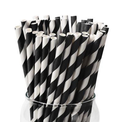 Paktalk Paper Straws, 100 Pack Black-White Striped