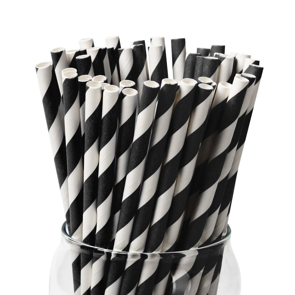 Paktalk Paper Straws, 100 Pack Black-White Striped