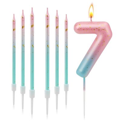 3D Gradient Number Candle '7' for Birthday Cakes