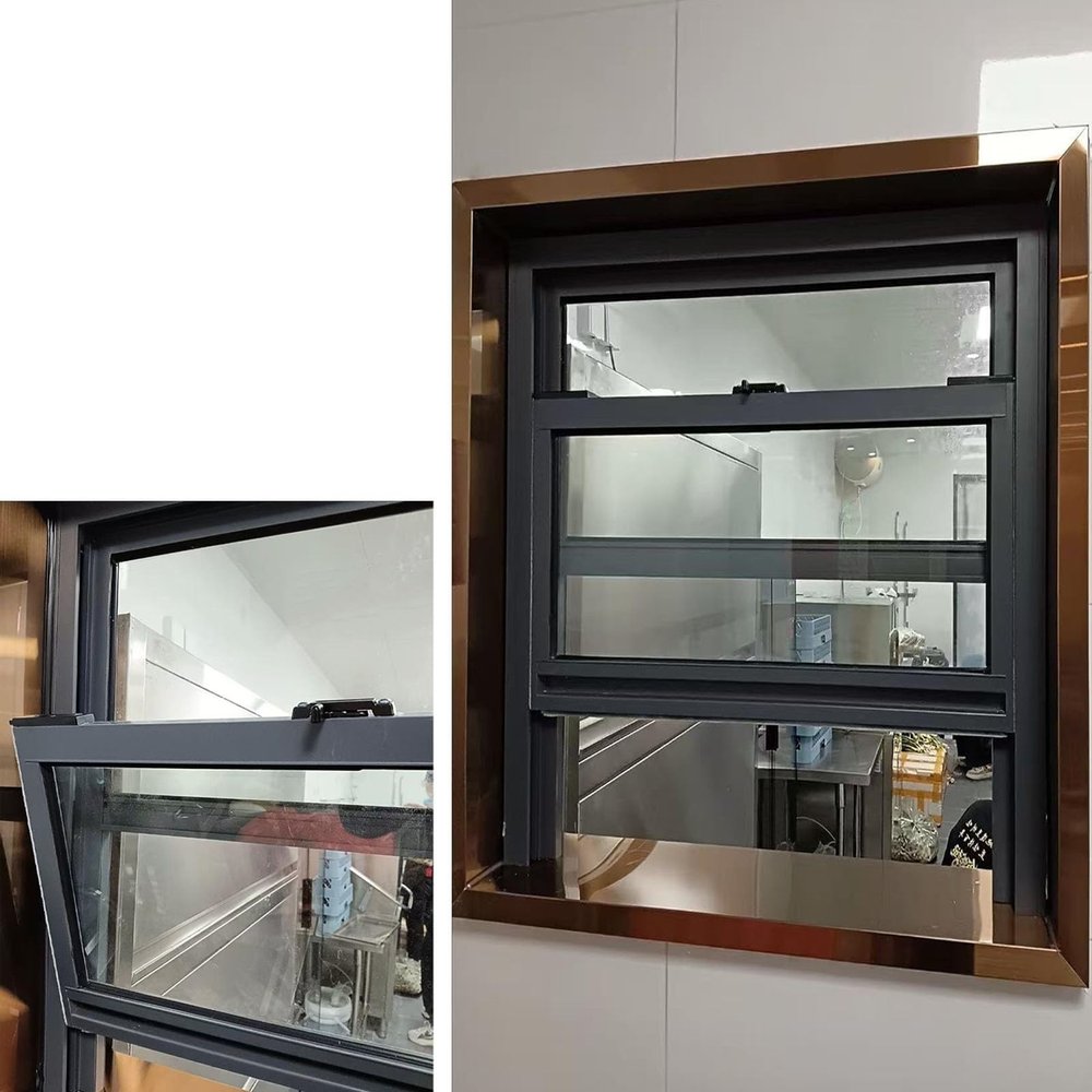 Frameless Vertical Sliding Windows, Lockable Aluminum Windows with Tempered Glass