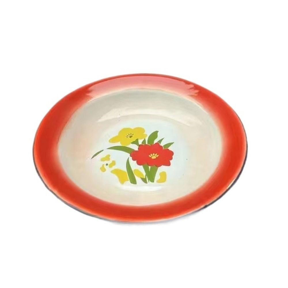 Round Enamel Plate, Serving Plate, Retro Enamel Dish for Pasta, Salad, Camping, Outdoor Use and Picnics (16 cm, Red)