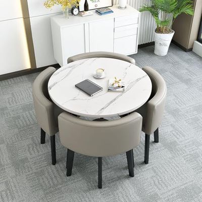Round Kitchen Dining Table Set, 5-Piece, with 1 Round Table and 4 Chairs, 80 x 75 cm