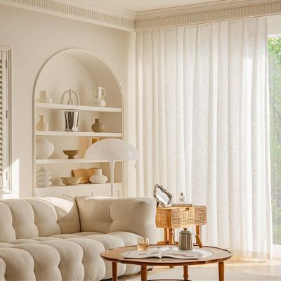 Homxi Semi-Blackout Curtains for Kids' Room, 2 Panels, White Jacquard Botanical Pattern, 52 x 72 in
