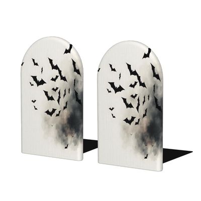 Wooden Bookends with Watercolor Bat Design