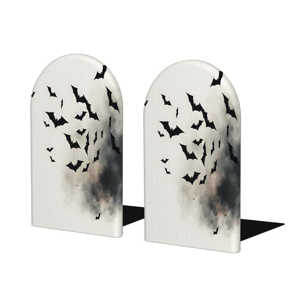 Wooden Bookends with Watercolor Bat Design