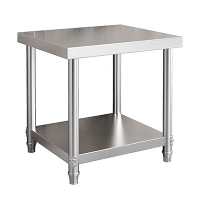 Stainless Steel Work Table, Double-Tiered Prep Table with Open Shelf and Adjustable Feet