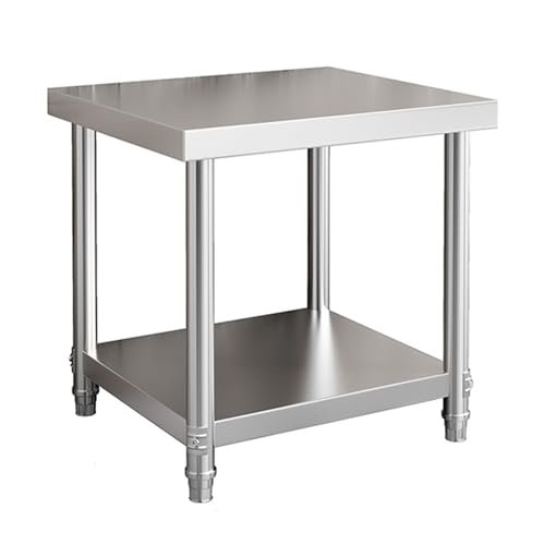 Stainless Steel Work Table, Double-Tiered Prep Table with Open Shelf and Adjustable Feet