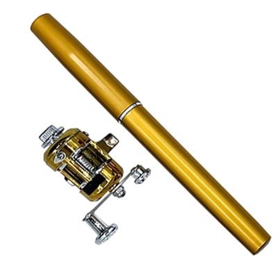 ZWCSHUU Mini Telescopic Fishing Rod and Reel Combo Set, Pen-Style, Yellow
