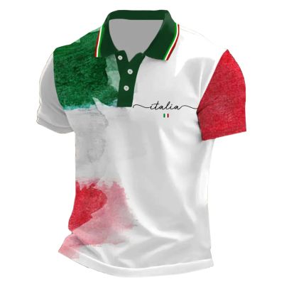 Bauzuoyo Men's T-Shirt, 2025 Tricolor Italian Flag Print, V-Neck Short Sleeve Regular Fit