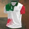 Bauzuoyo Men's Tricolor Italian Flag T-Shirt 2025 Italy Flag Print Football Jersey Summer Short-Sleeve V-Neck Regular-Fit Sports Shirt Button-Down Casual Shirt view 3