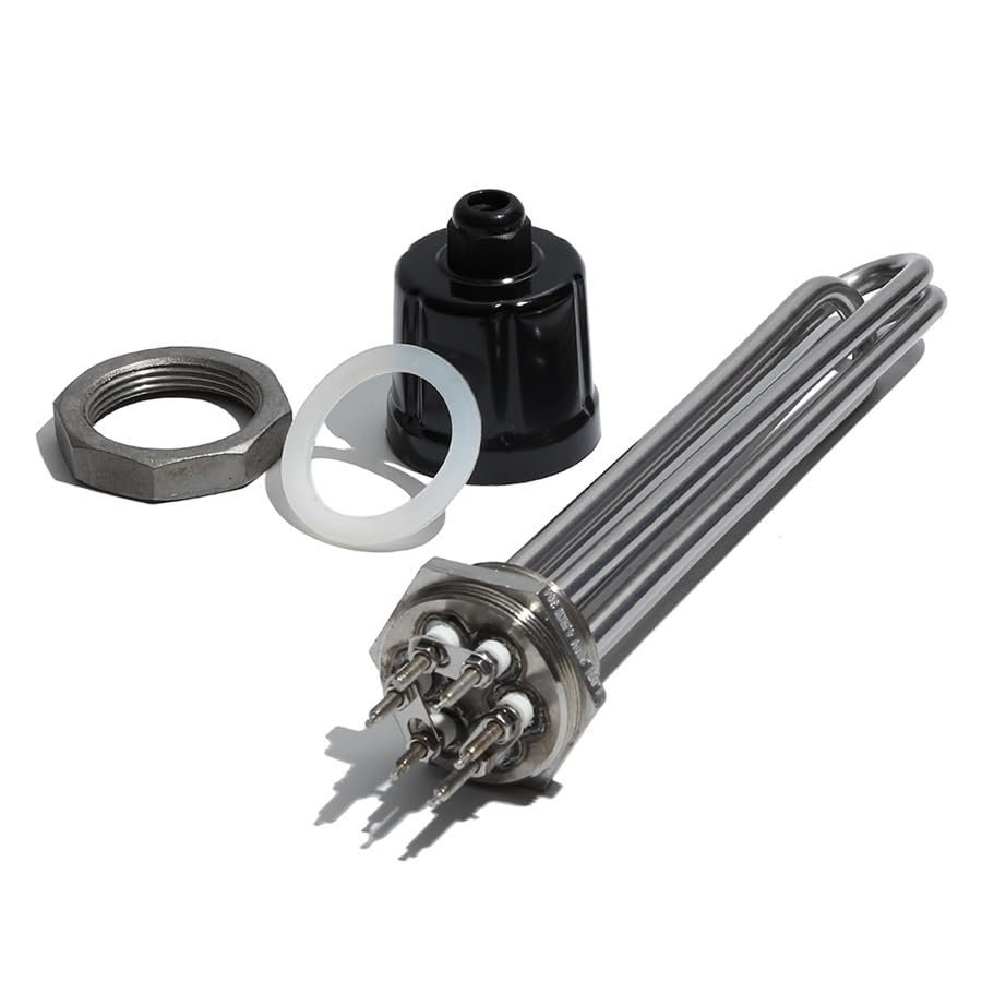 LIUCH 304 Stainless Steel DN40 Tubular Water Heating Element, 220/380 V, 3/4.5/6/9/12 kW, with Nut and Internally Threaded Sleeve